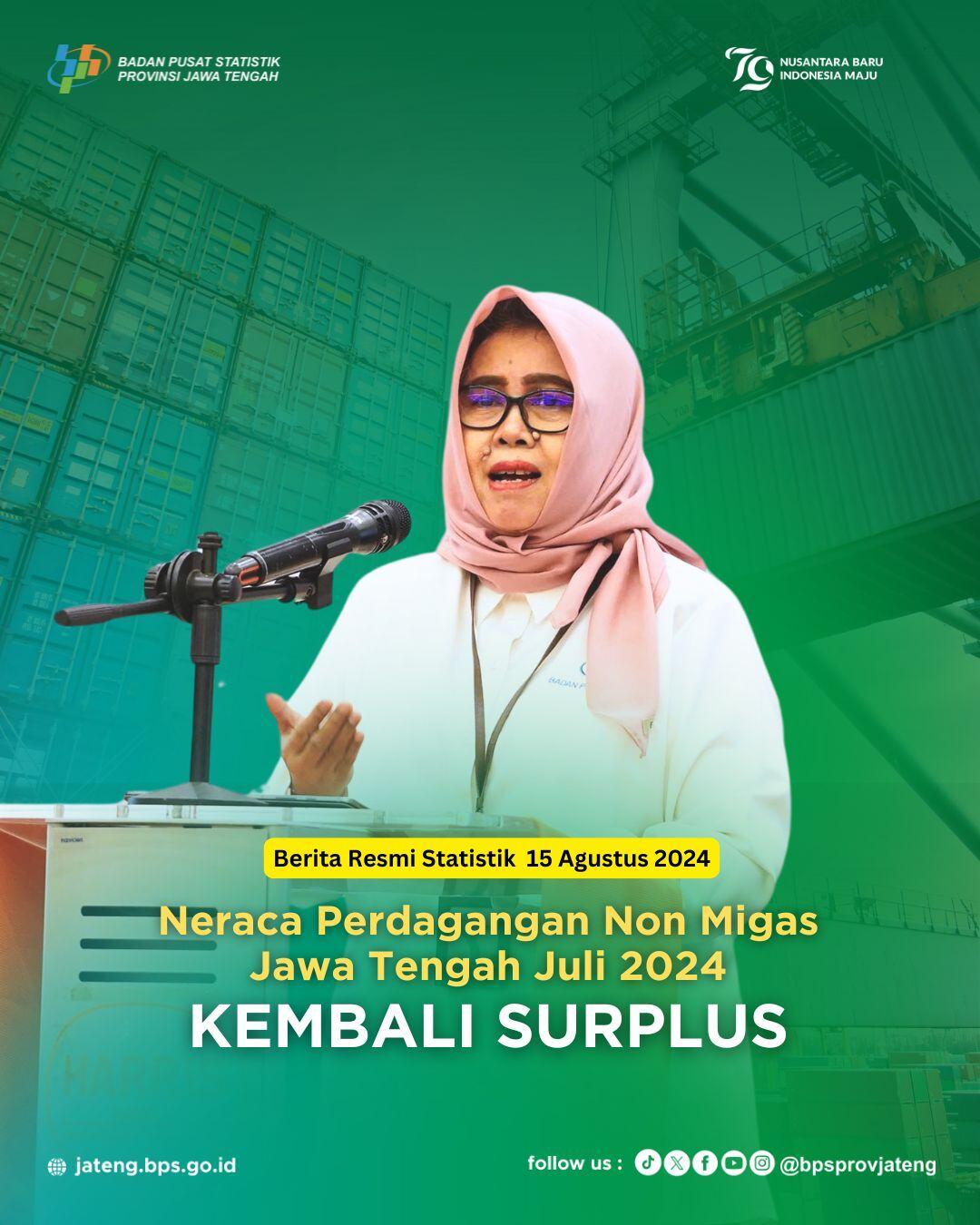 Neraca Perdagangan Non Migas Jawa Tengah Juli 2024 Kembali Surplus