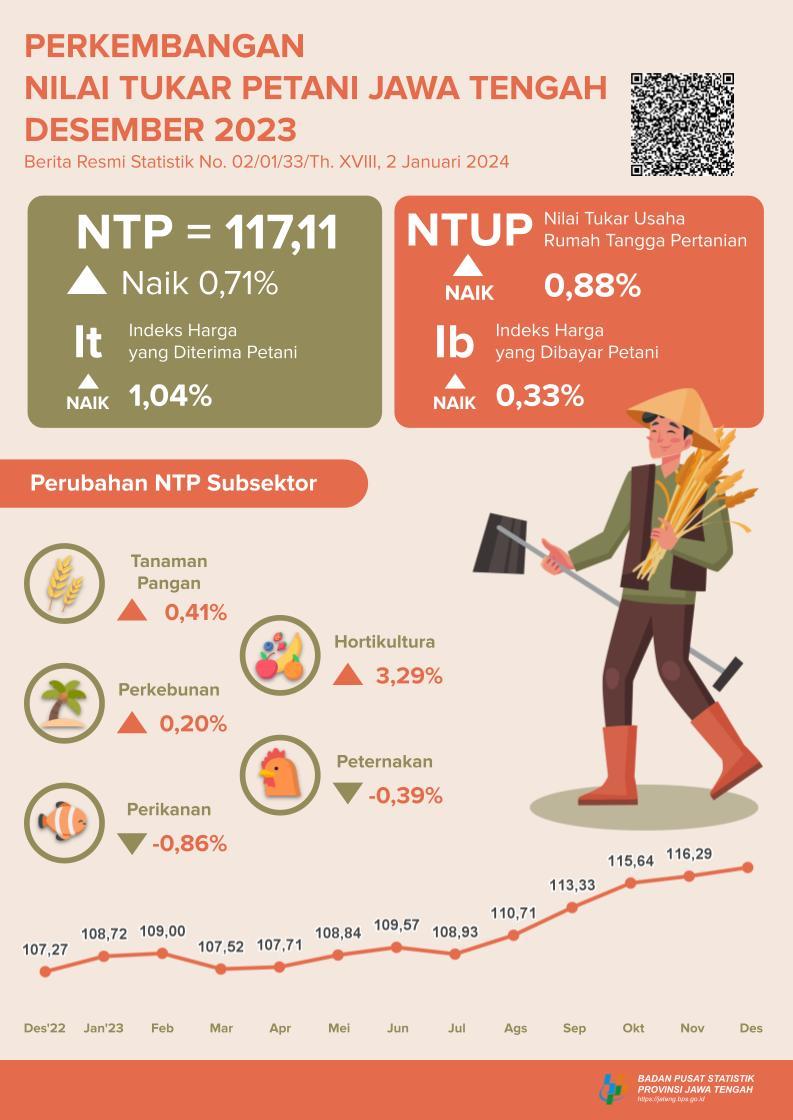 Perkembangan Nilai Tukar Petani dan Harga Produsen Gabah Jawa Tengah Desember 2023 