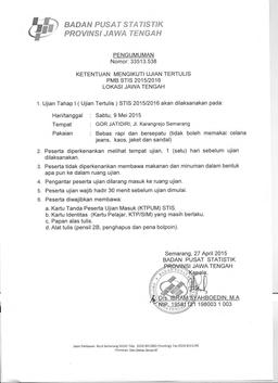 Ketentuan Mengikuti Ujian  Tertulis PMB STIS 2015/2016